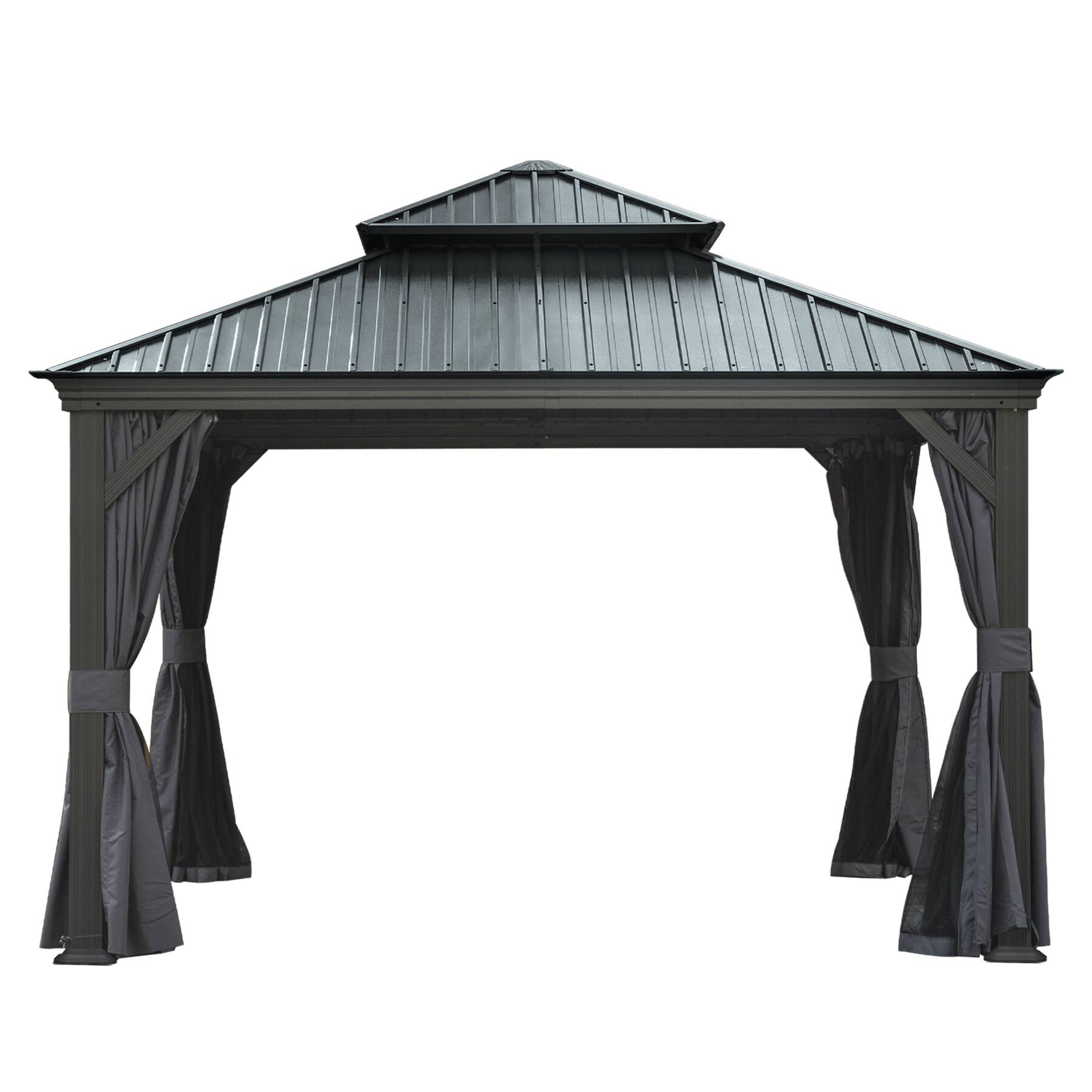 Alt View 4. Mondawe - 12' X 12' Aluminum Hardtop Gazebo with Drainage System and Curtains - Grey.