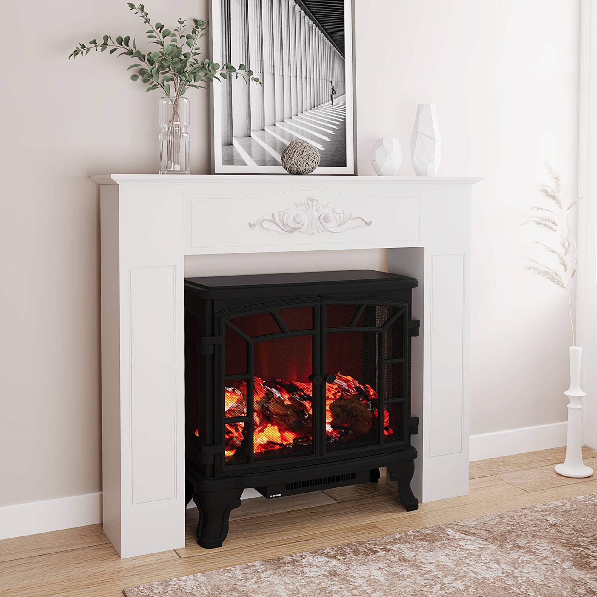 Alt View 1. Homcom - Fireplace Surround, Modern Fireplace Mantel with Leg for Electric Fireplaces - White.