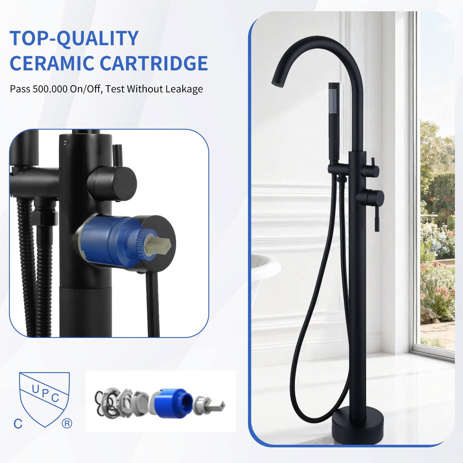 TOP-QUALITY CERAMIC CARTRIDGE  
Pass 500.000 On/Off, Test Without Leakage  
UPC C