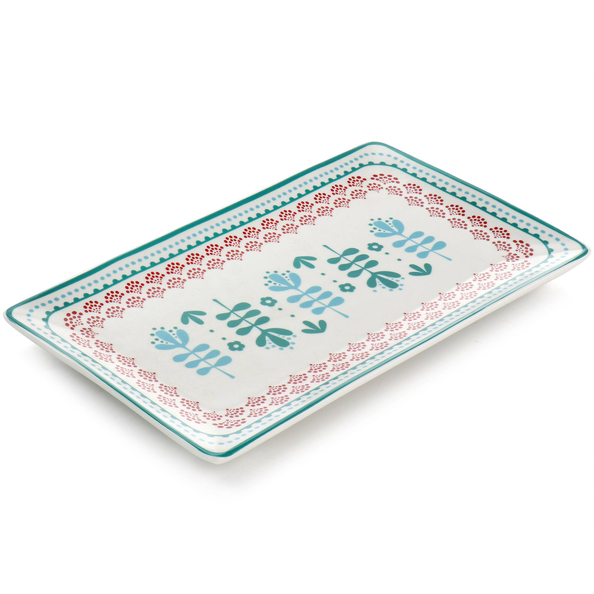 Alt View 1. Gibson - Gibson Home Village Vines 10.6 Inch Fine Ceramic Rectangular Platter in Multi - Multi.