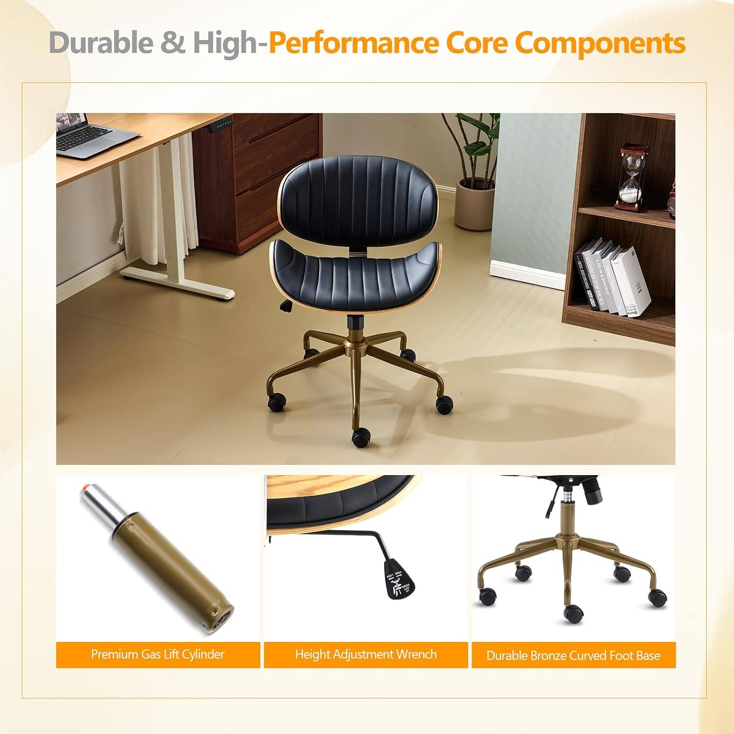 Durable & High-Performance Core Components

- Premium Gas Lift Cylinder
- Height Adjustment Wrench
- Durable Bronze Curved Foot Base