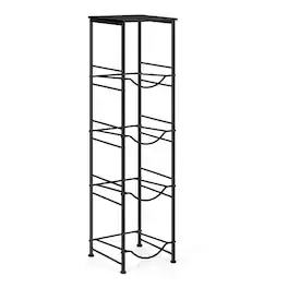 Oumilen - 4-Tier 5 Gallon Water Jug Storage Rack with Top Black Wood Shelf, Matte Black Round Tube Metal Water Bottle Organizer - Black