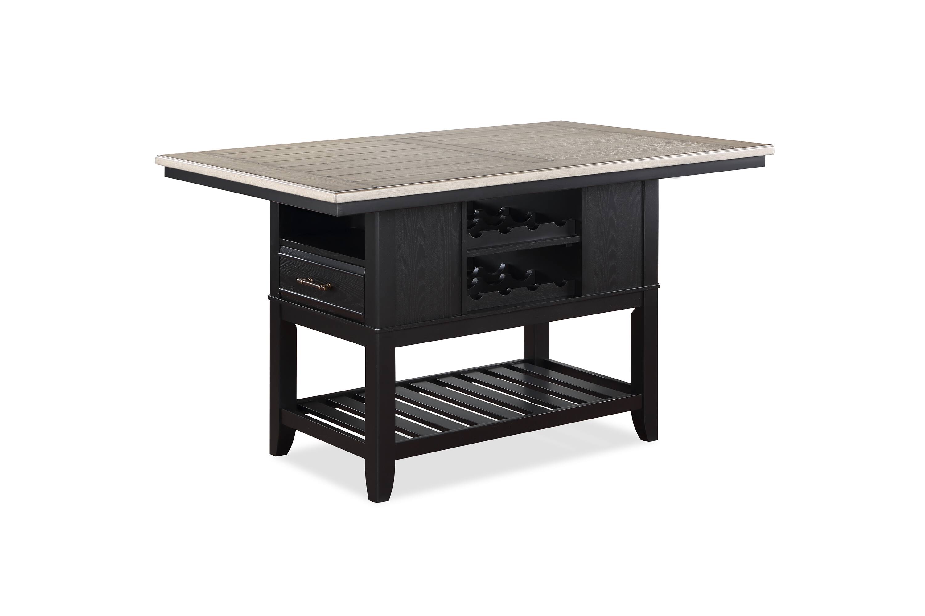 TinyHomie - 1pc Counter Height Table with Storage Drawers Shelves Wine Rack Tow-Tone Dark Gray Brown Finish