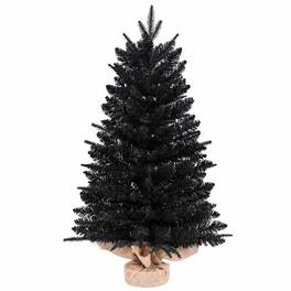 RYHNUYNE - 2FT Artificial Christmas Tree With 159 Tips and Cement Burlap Base, for Halloween and Christmas - Black