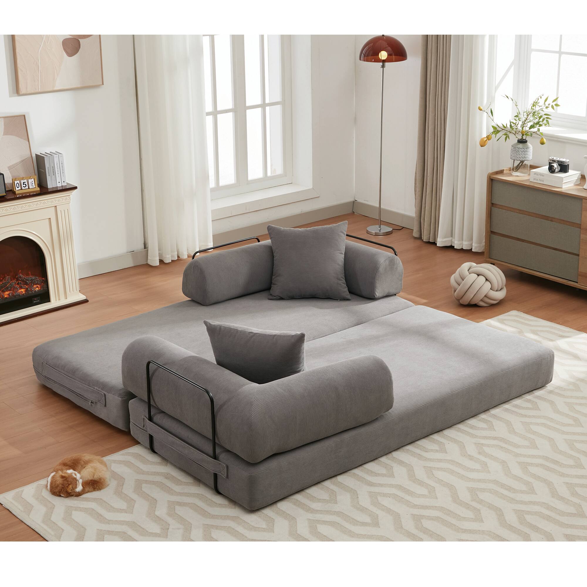 Alt View 4. Trinkets Crazed - Folding Convertible Out Sleeper Sofa Bed, 4-in-1 DIY Combination Convertible Sofa, Folding Sleeper Sofa - Antique Gray.
