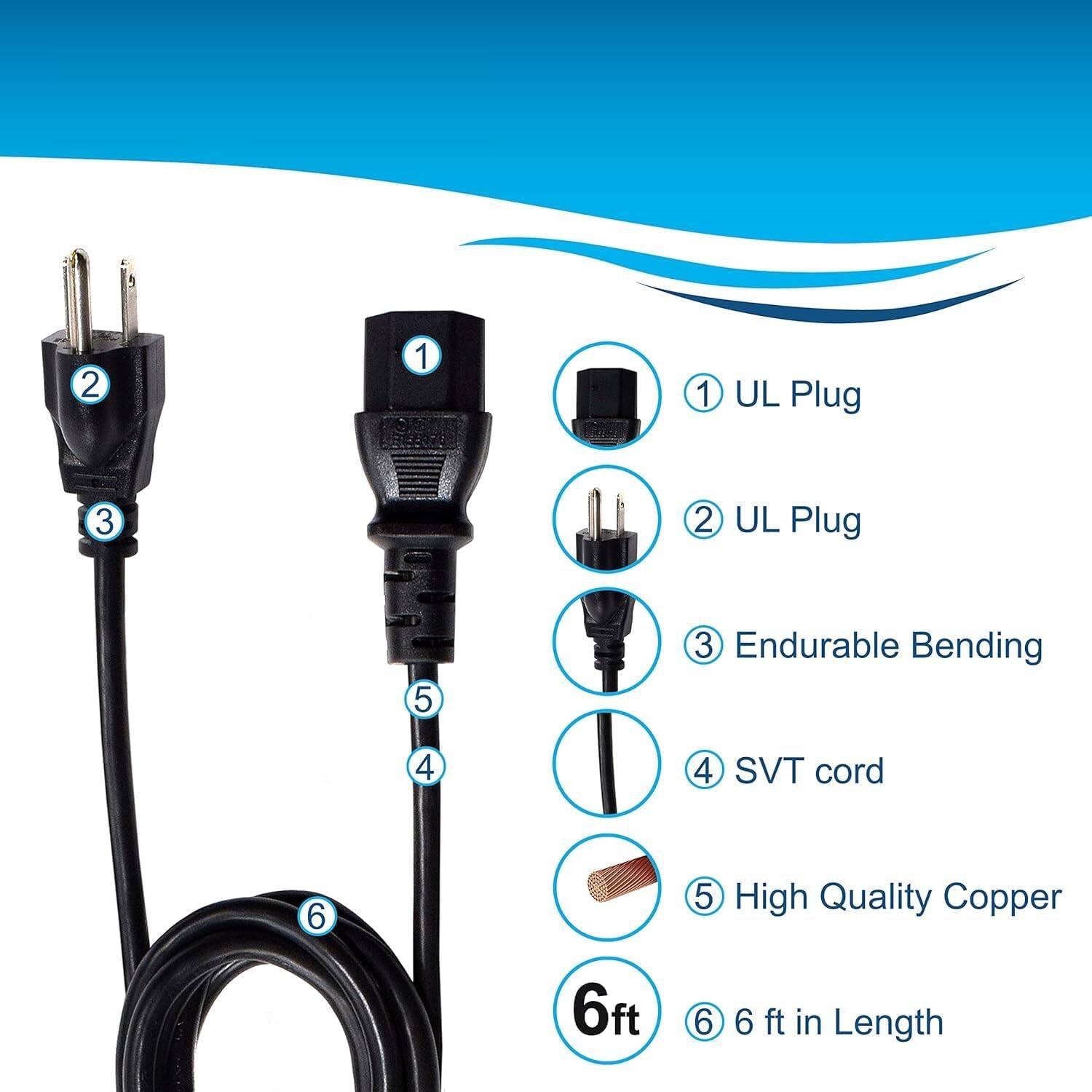 1. UL Plug  
2. UL Plug  
3. Endurable Bending  
4. SVT cord  
5. High Quality Copper  
6. 6 ft in Length
