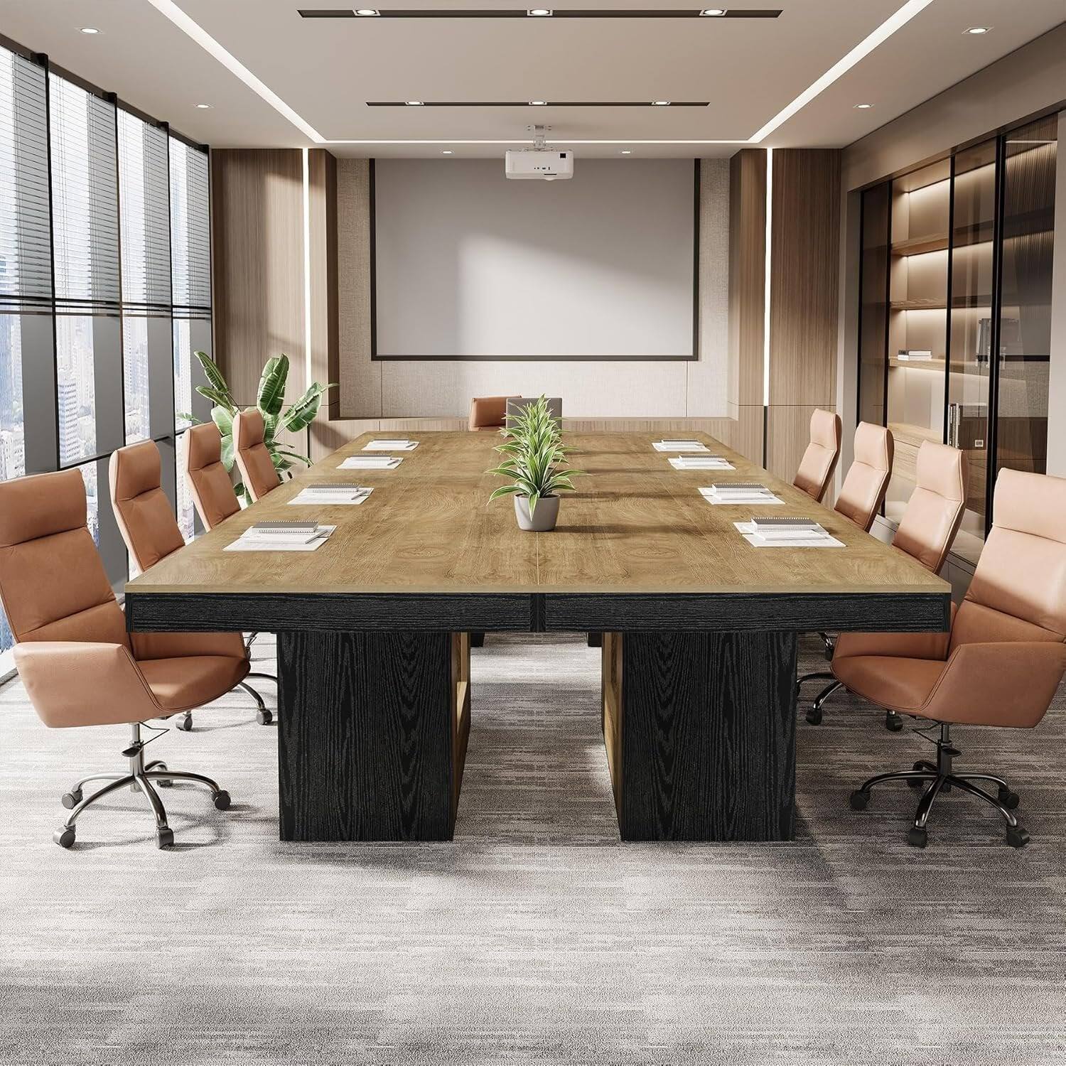Alt View 3. Tribesigns - Modern Conference Table with Engineered Wood Construction and Rectangular Top for Home Office and Study - Brown.