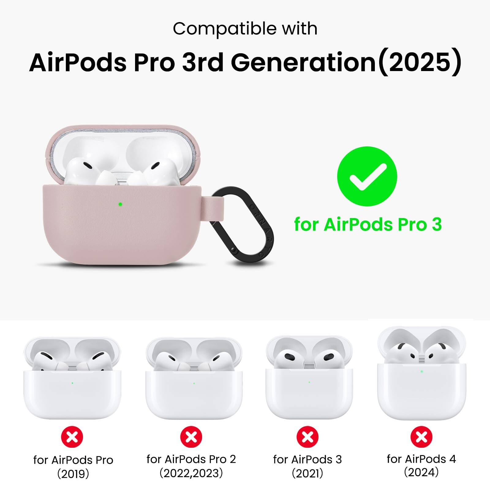 Compatible with  
AirPods Pro 3rd Generation (2025)  
for AirPods Pro 3  
for AirPods Pro (2019)  
for AirPods Pro 2 (2022, 2023)  
for AirPods 3 (2021)  
for AirPods 4 (2024)