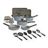 Front. Bella - 21-Piece Ceramic Nonstick Cookware Set - Surf.