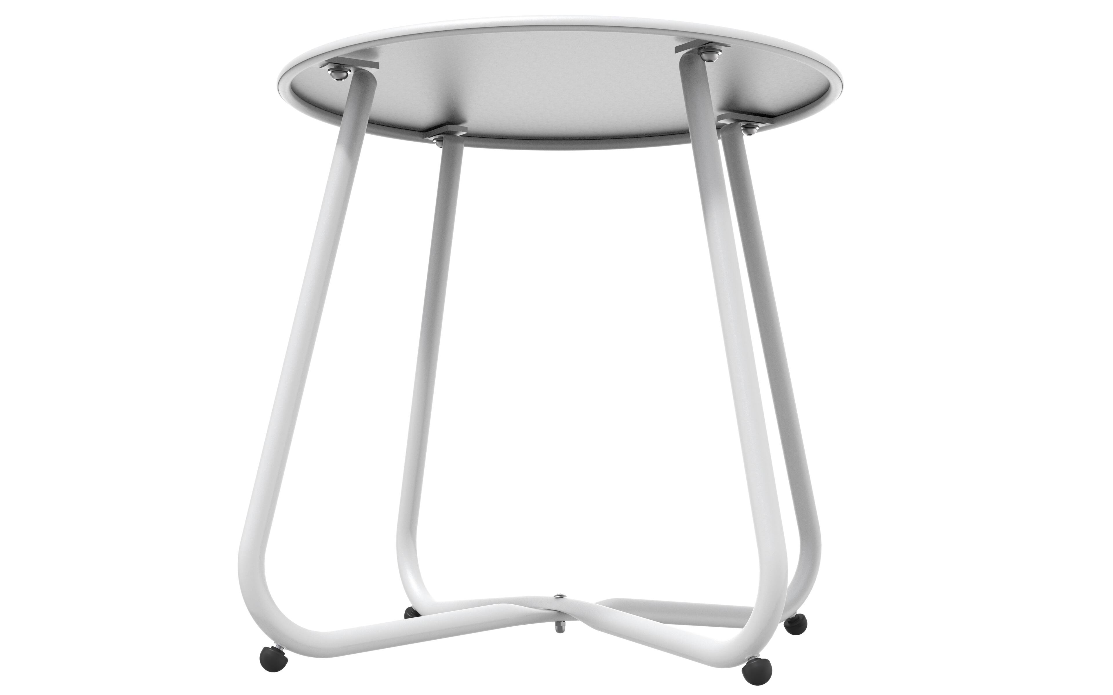 Back. DOMETOUR - Steel Patio Side Table, Weather Resistant Outdoor Round End Table - White.