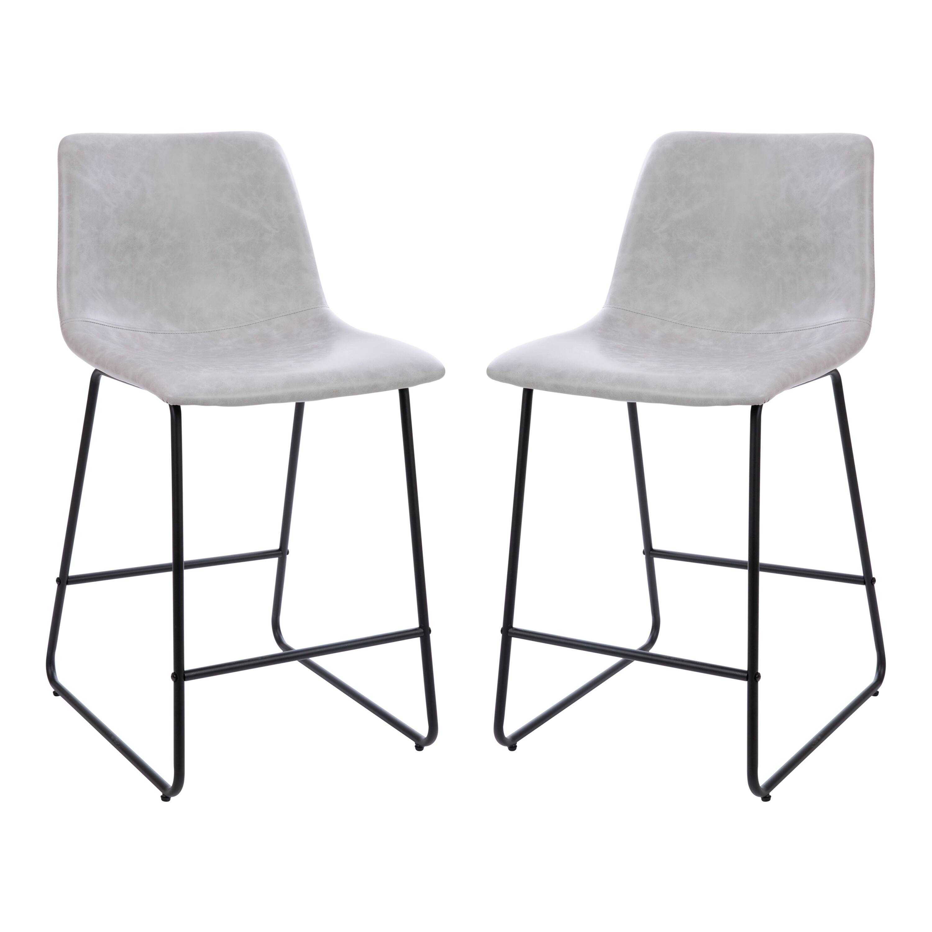 Alt View 1. Emma + Oliver - Set of 2 Kitchen Counter Height Stool - 24 Inch LeatherSoft Barstool - Light Gray.