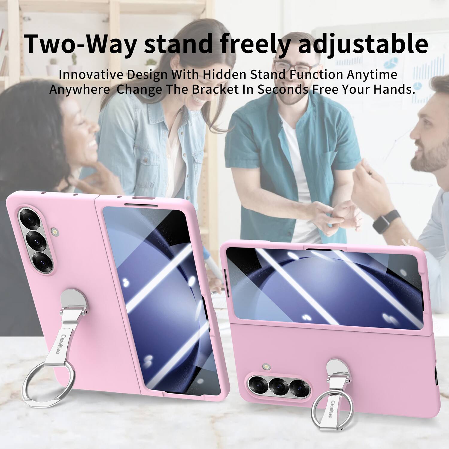 Two-Way stand freely adjustable  
Innovative Design With Hidden Stand Function Anytime Anywhere Change The Bracket In Seconds Free Your Hands.  
CoseNoo CasoNeo