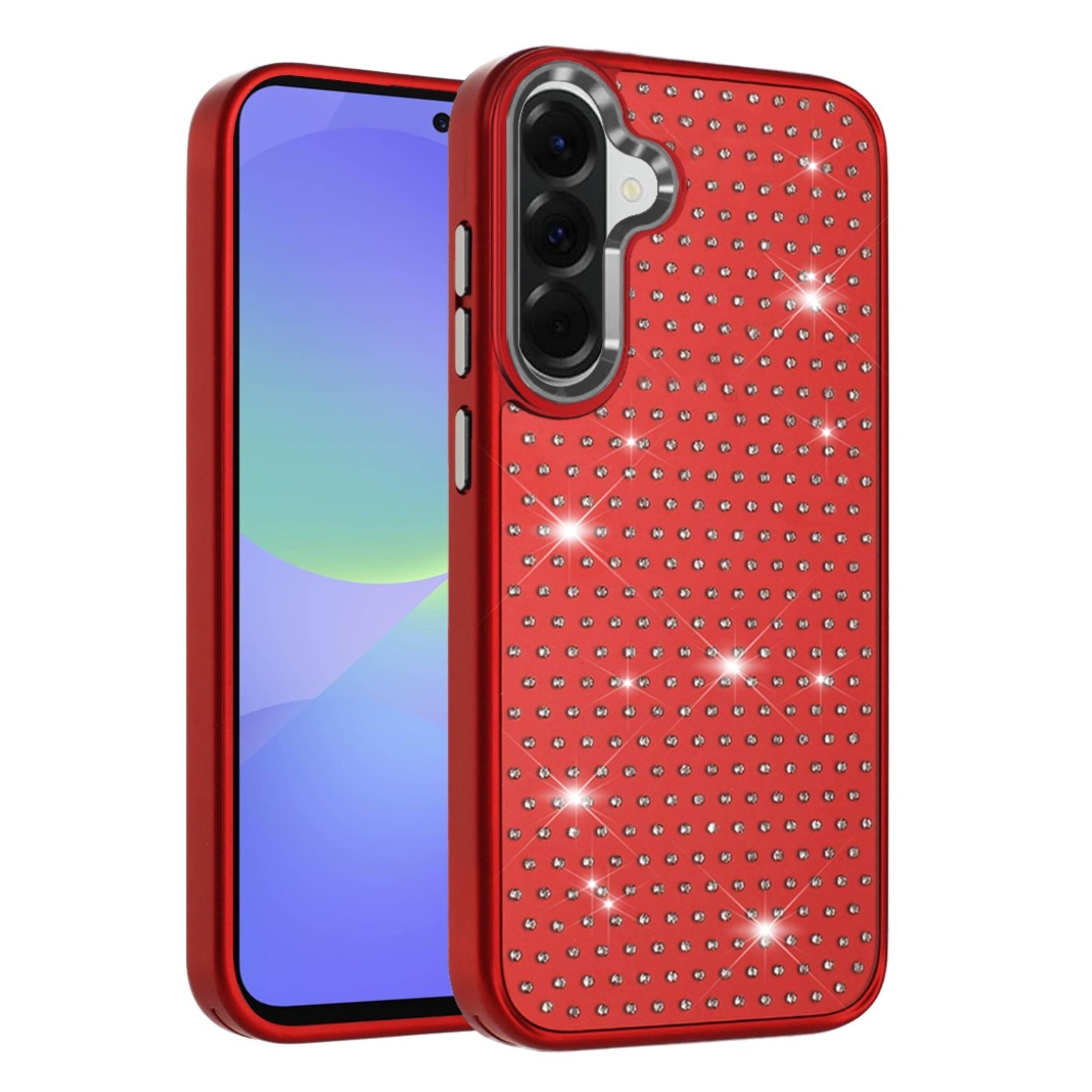 Kitcheniva - Faux Crystals Chrome Plated Phone Case With Tempered Glass For Samsung Galaxy A37 5G - Red price history on PriceWatchPro