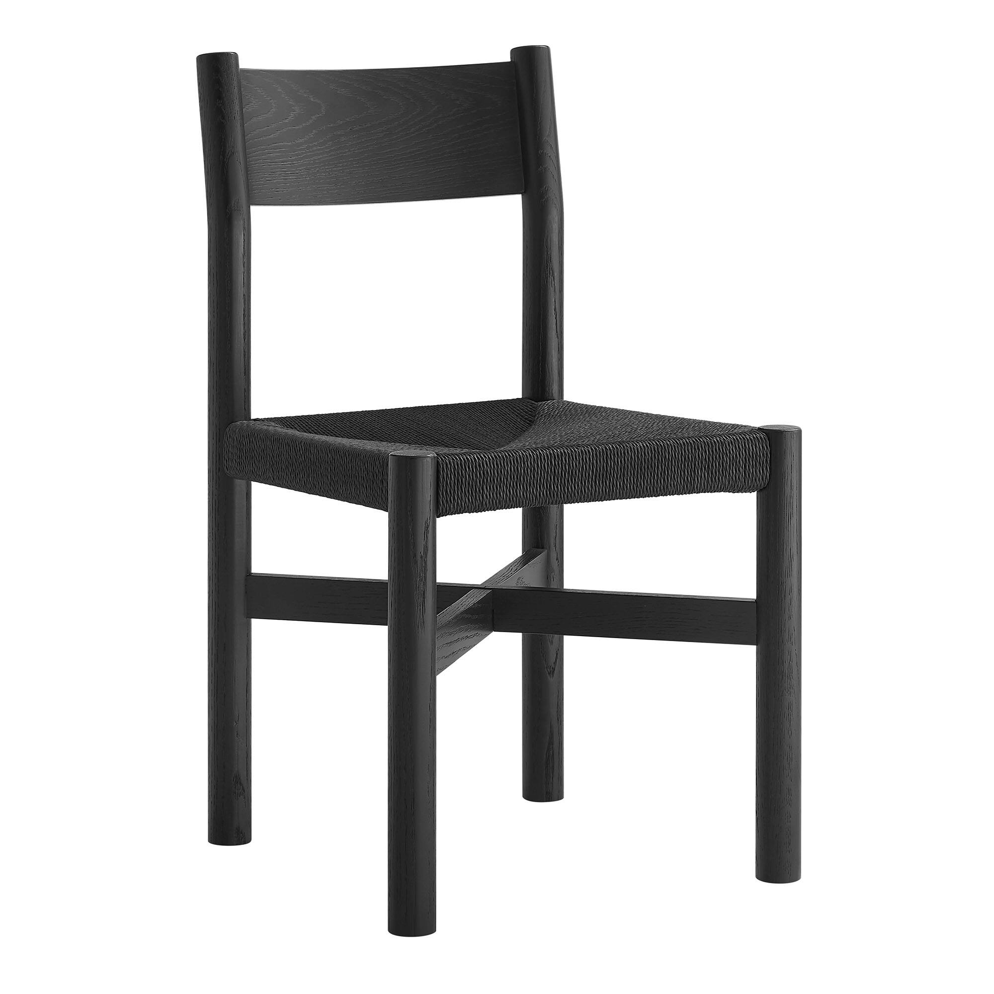 Angle. Modway - Alvia Oak Wood Dining Side Chair With Woven Seat by Modway - Black.