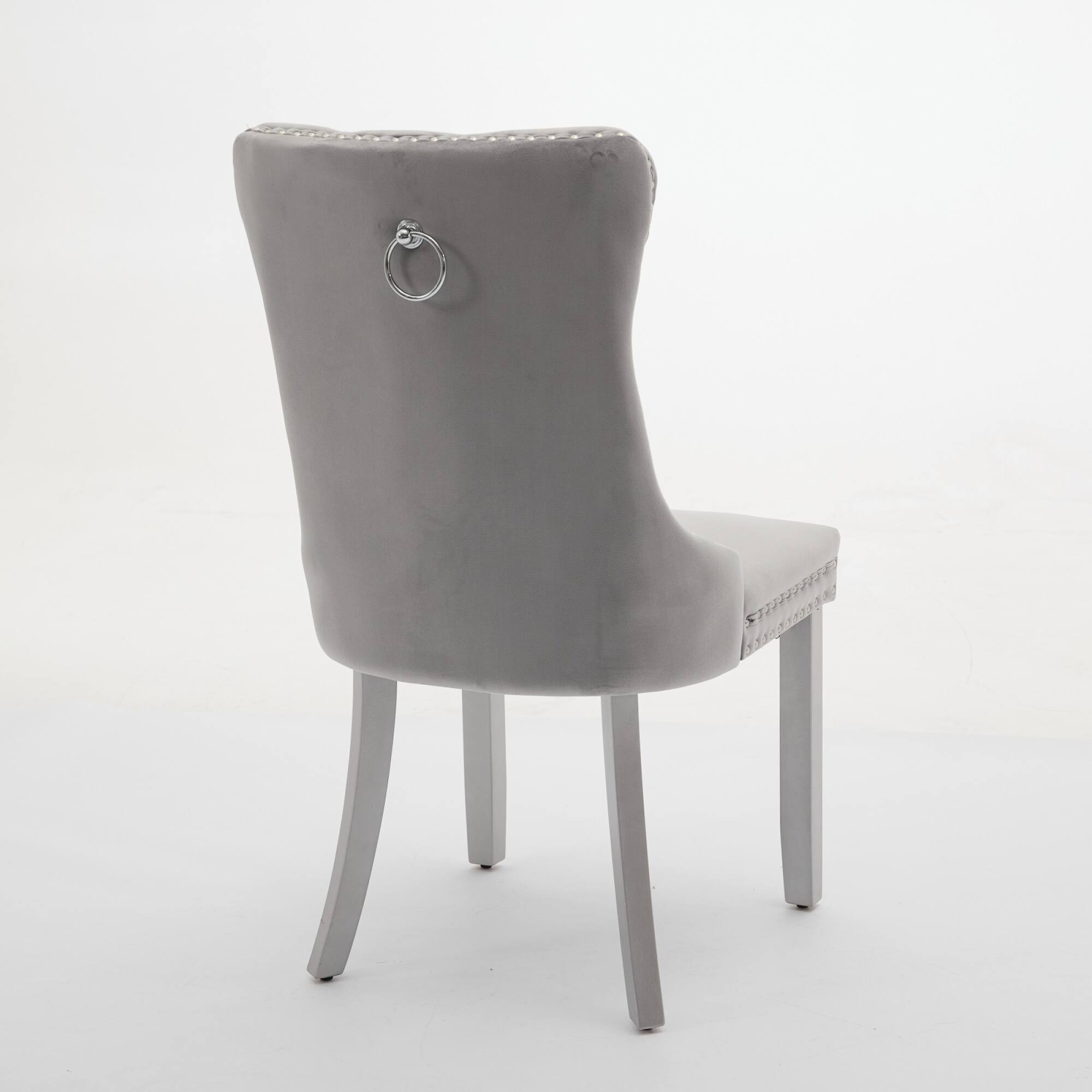Alt View 1. GOODSILO - Modern High-End Tufted Velvet Upholstered Dining Chairs with Solid Wood Legs and Nailhead Trim, Set of 2 - Light Gray.