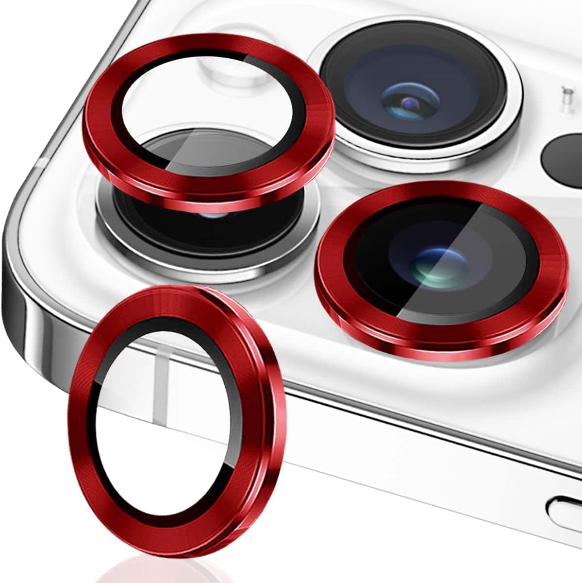 Entronix - Premium Camera Lens Protector for iPhone 15 Pro and 15 Pro Max - Stylish Metal Design - Red