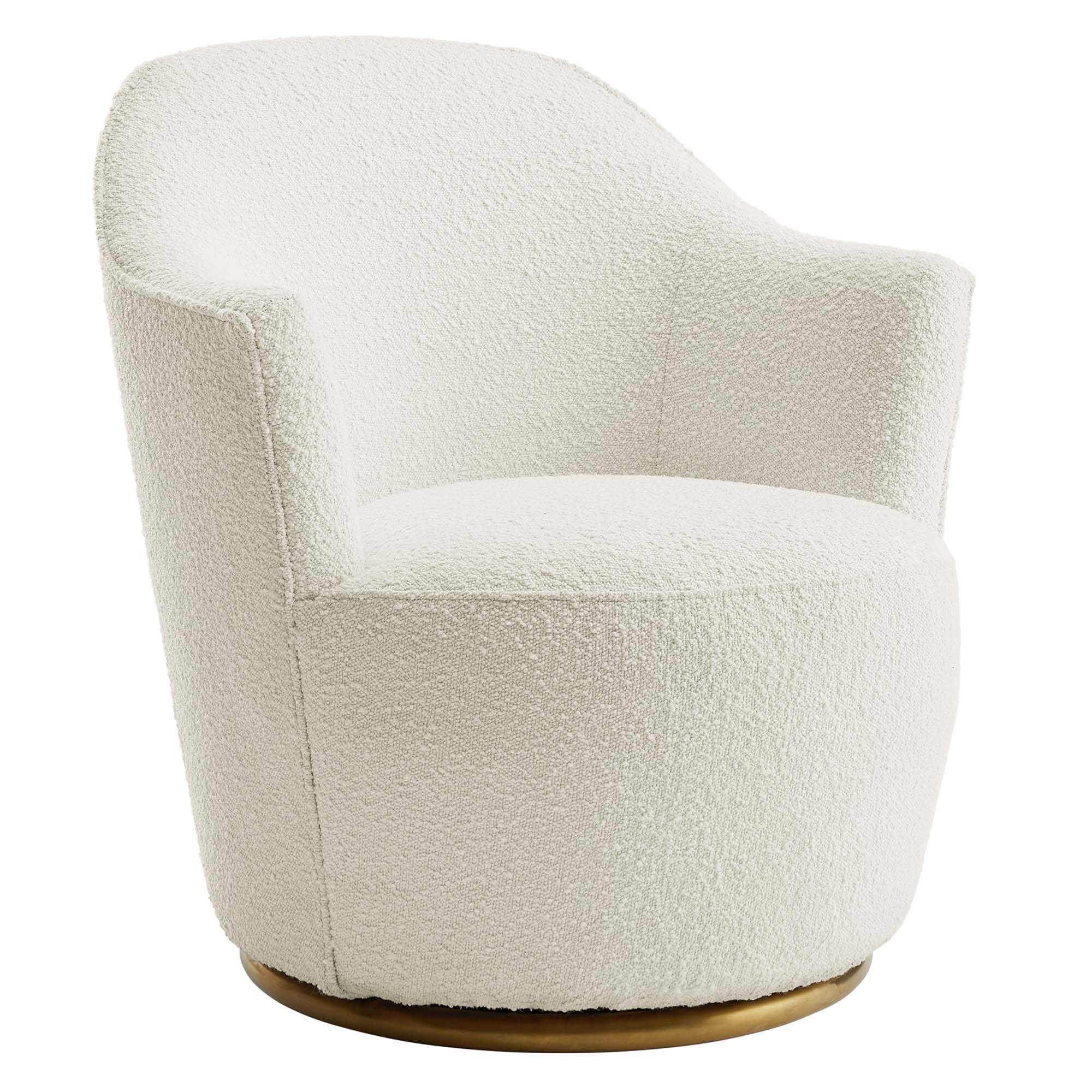 Angle. Modway - Nora Boucle Upholstered Swivel Chair by Modway - White.