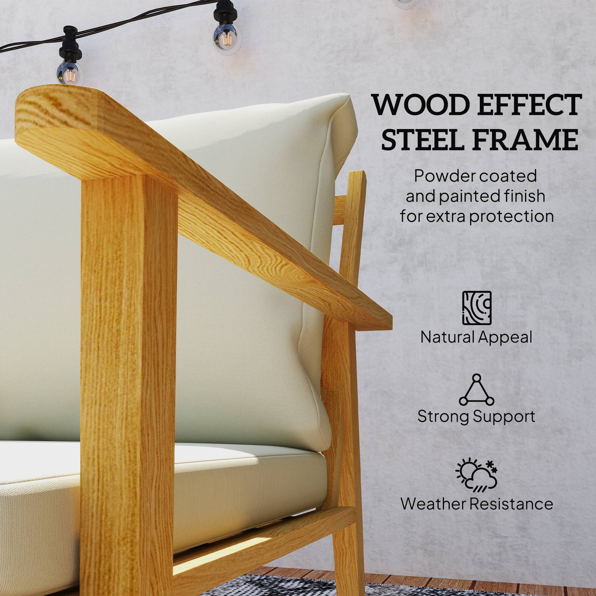 WOOD EFFECT STEEL FRAME
Powder coated and painted finish for extra protection
Natural Appeal
Strong Support
Weather Resistance