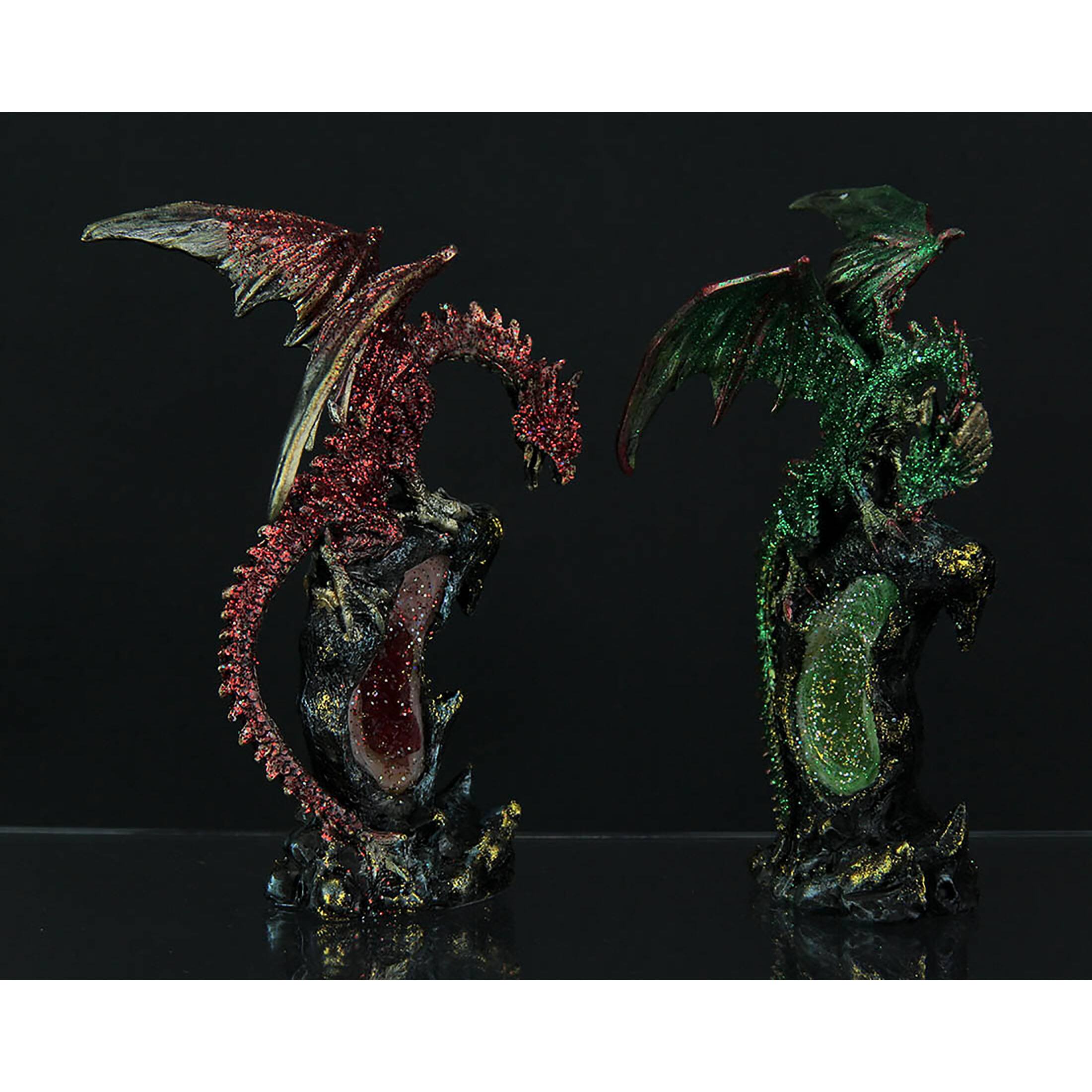 Alt View 2. Zeckos - Dueling Dragons 4 Piece Dragon On Geode Figurine Set - Blue.