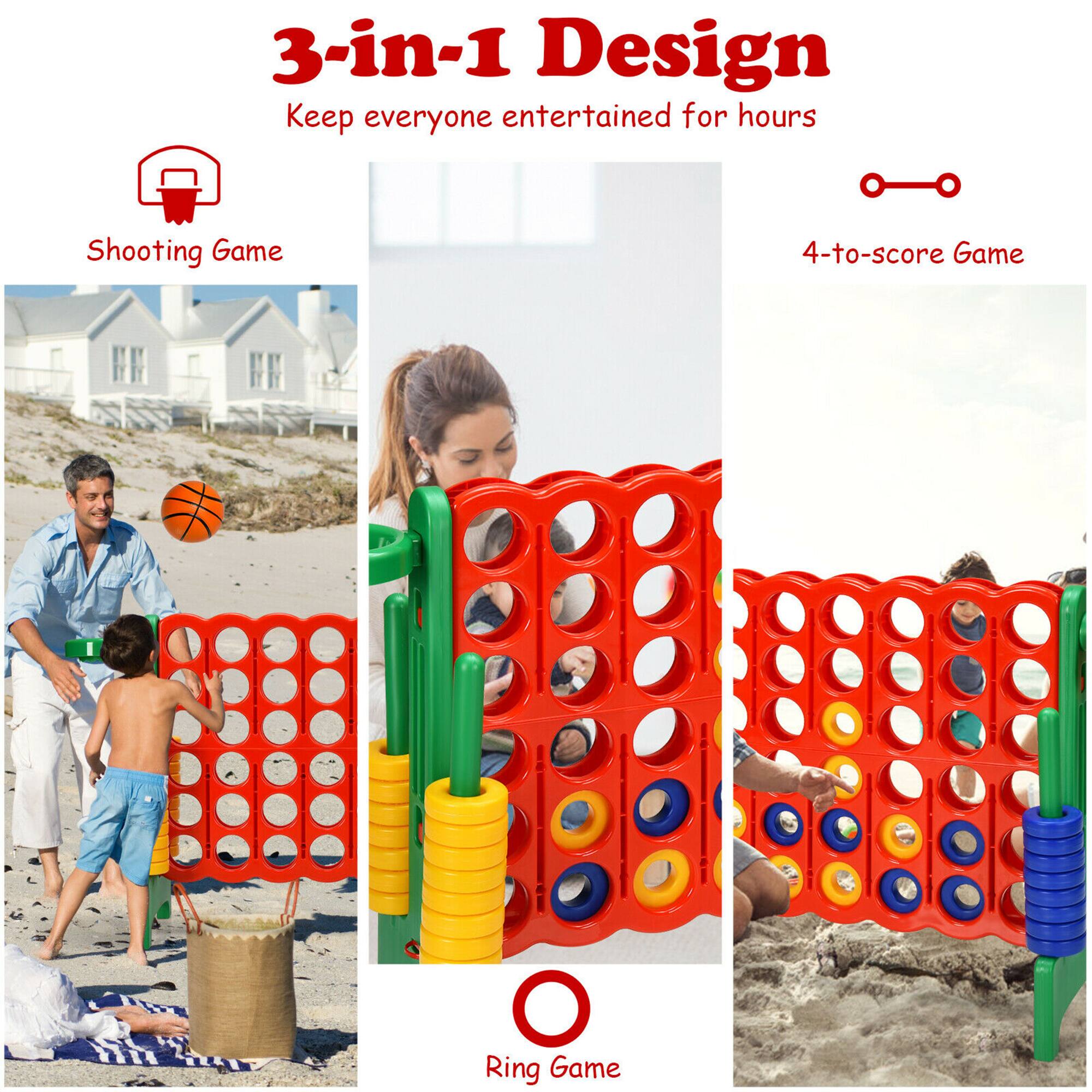 3-in-1 Design  
Keep everyone entertained for hours  

- Shooting Game  
- 4-to-score Game  
- Ring Game
