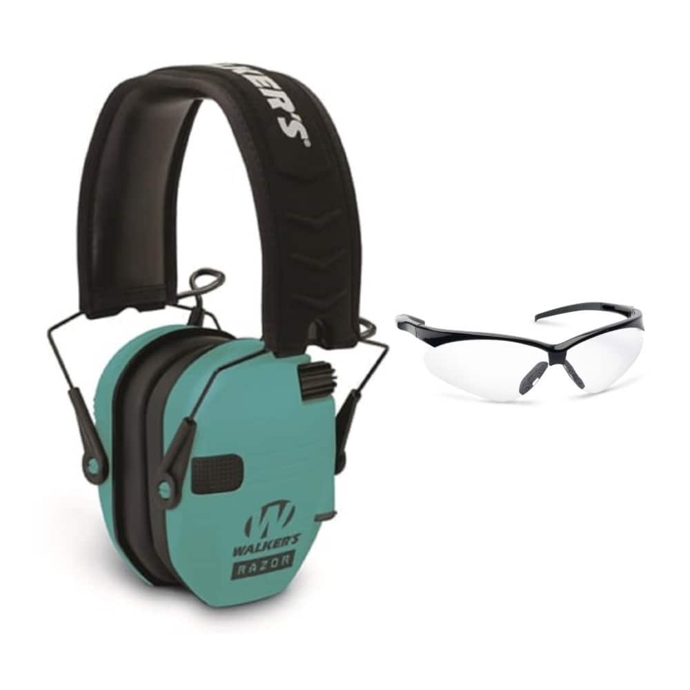 Walkers - Walker's Razor Slim Electronic Shooting Range Earmuffs and Glasses Kit - Teal