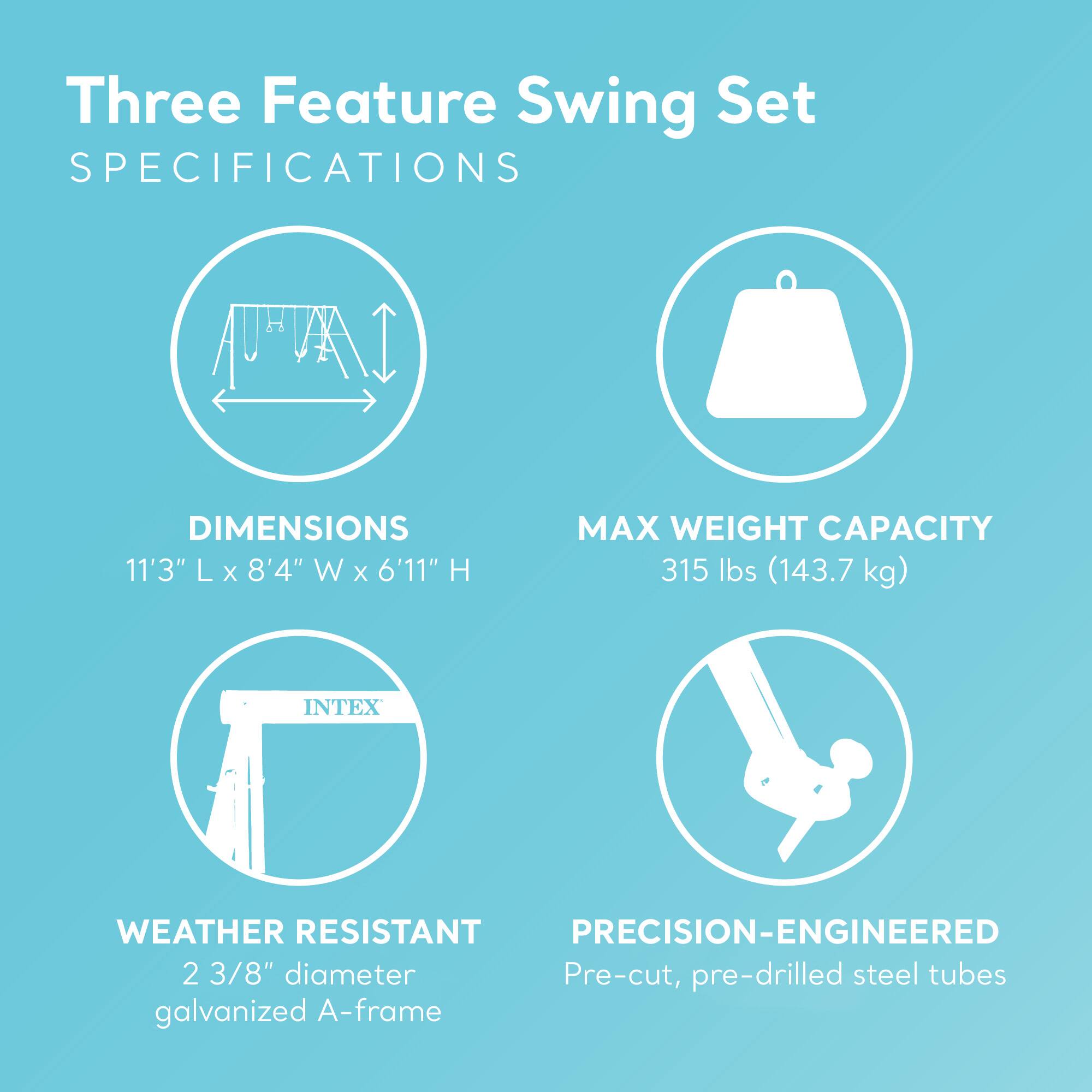Intex Three Feature Colored Playground Swing Set with Trapeze Bar ...