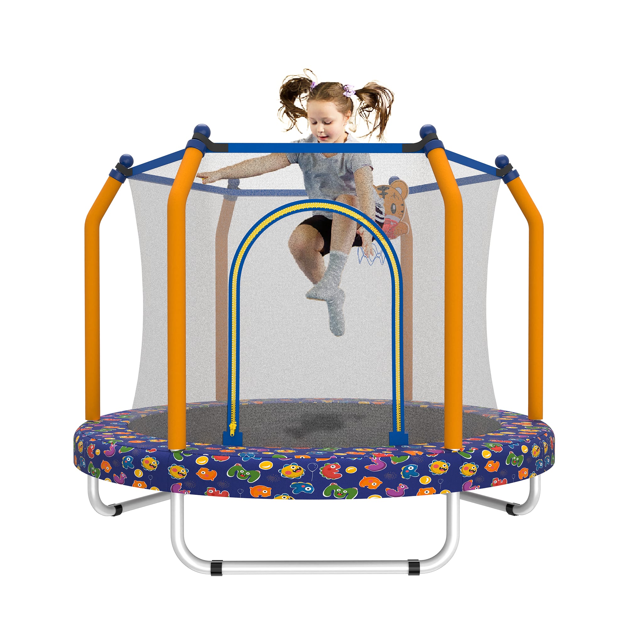 Loheer - 55-Inch Kids Indoor & Outdoor Trampoline with Safety Enclosure Net & Basketball Hoop - Safe for Toddlers