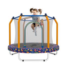 Loheer - 55-Inch Kids Indoor & Outdoor Trampoline with Safety Enclosure Net & Basketball Hoop - Safe for Toddlers