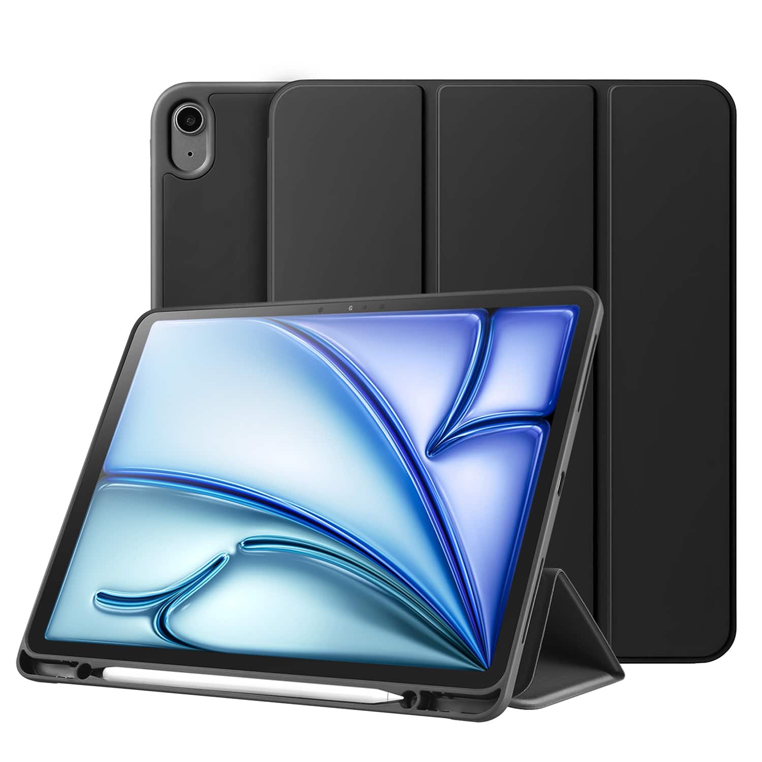 Front. Vena - For Apple iPad Air 11 Inch Case, iPad Air M3 11 Inch Case (2025), Slim Trifold Stand, iPad 10.9 Cover (2020/2022), Black - Black.