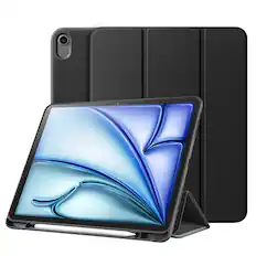 Front. Vena - Folio Case for Apple iPad Air 11 Inch M4 M3 M2 with Pencil Holder, Slim Trifold Stand Cover for iPad Air 5th Gen, Black - Black.