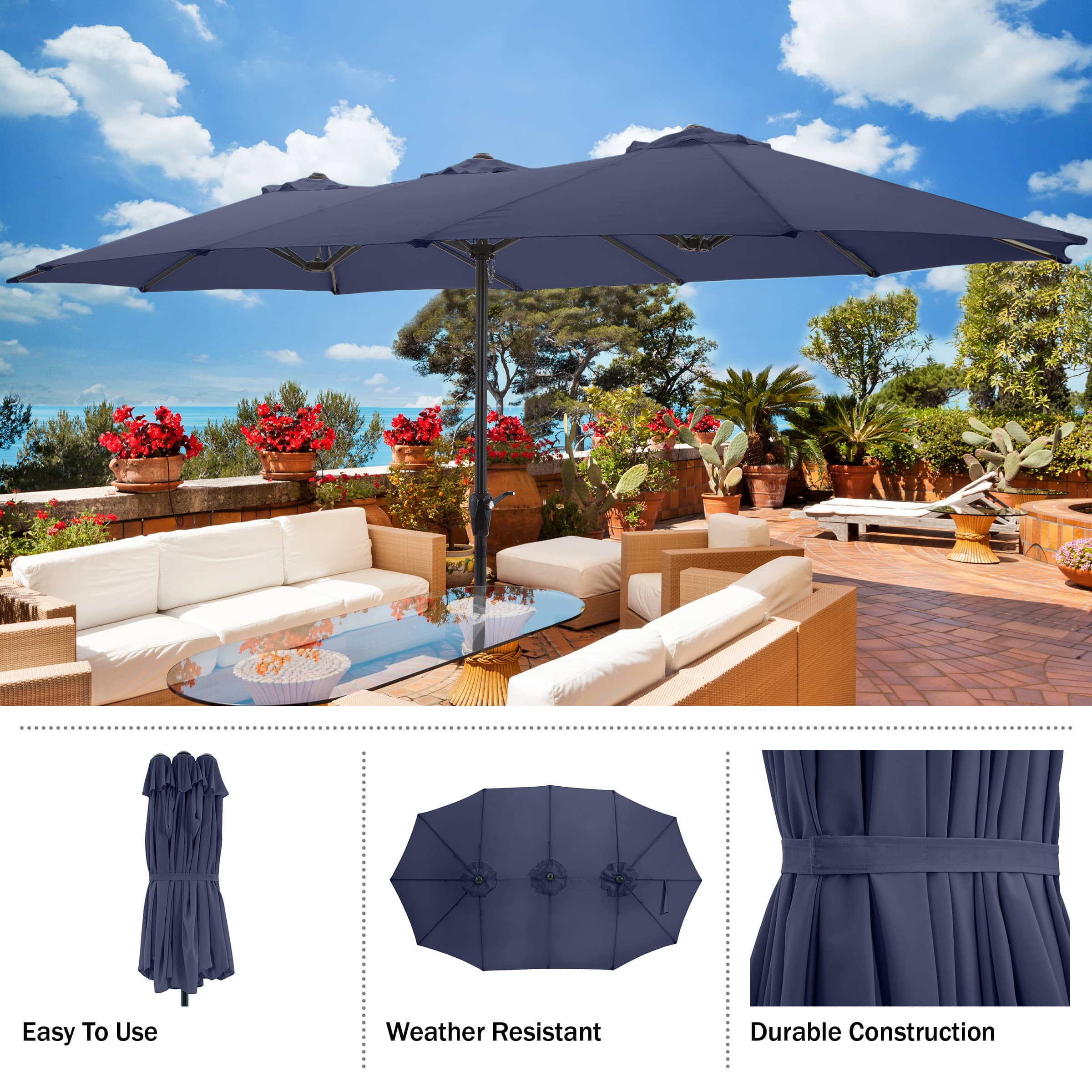 Pure Garden 15-ft Double Patio Umbrella Navy 50-lg1284 - Best Buy