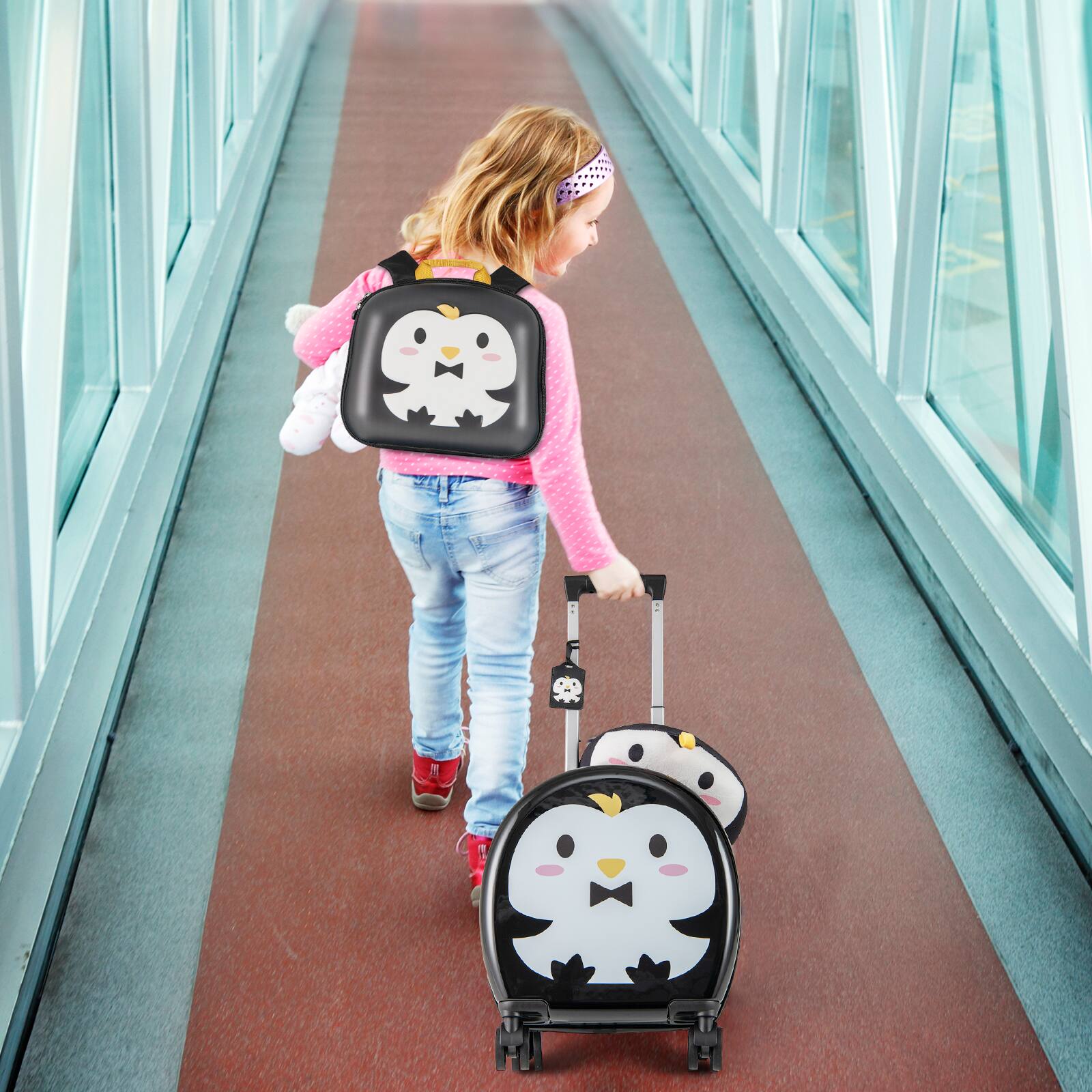 Alt View 1. Costway - Costway 4-Piece Kid's Luggage Set w/ 14" Carry-on Hardside Spinner Toddler Luggage - Black+White.