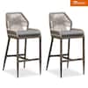 Front. PURPLE LEAF - Outdoor Sunbrella Bar Stool Set of 2, Wicker Rattan Bar stools with Back Aluminum Outside Garden Patio Bar Chairs - Light Grey & Grey-Bar Height.