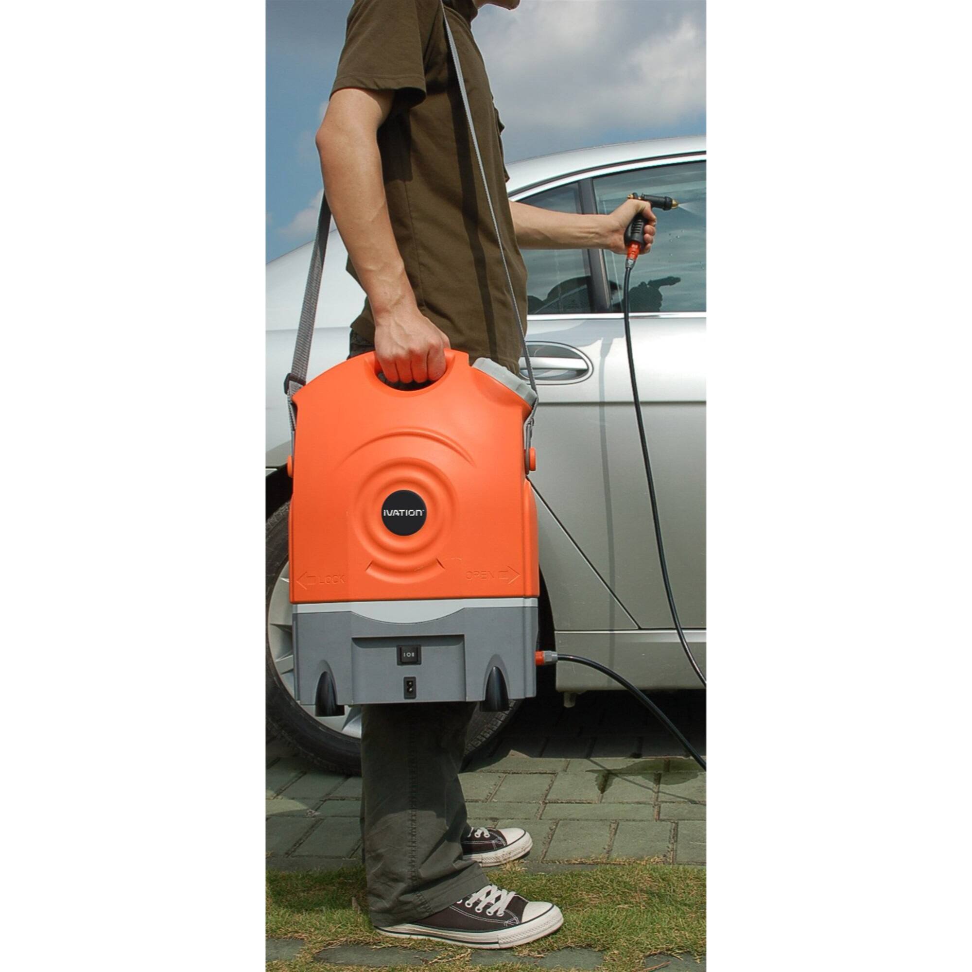 Alt View 5. Ivation - Multipurpose Portable Spray Washer - Rechargeable Portable Washer with 12V Plug & Wheels - Orange.