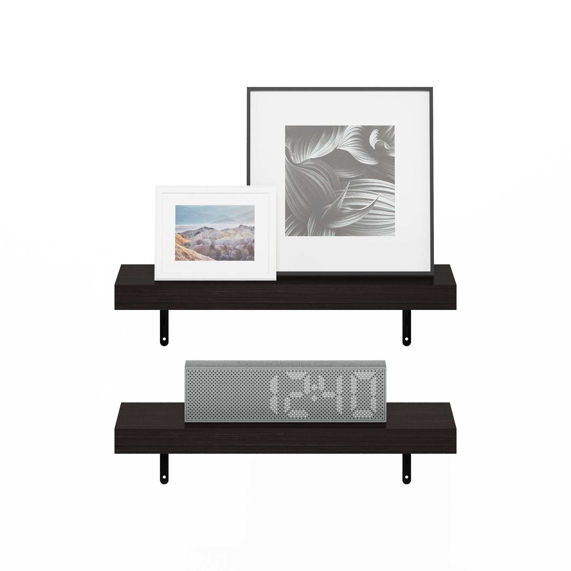 Alt View 4. Furinno - Tanna 22-Inch Wall Mounted Floating Display Shelves, Set of 2 - Tobacco Oak.