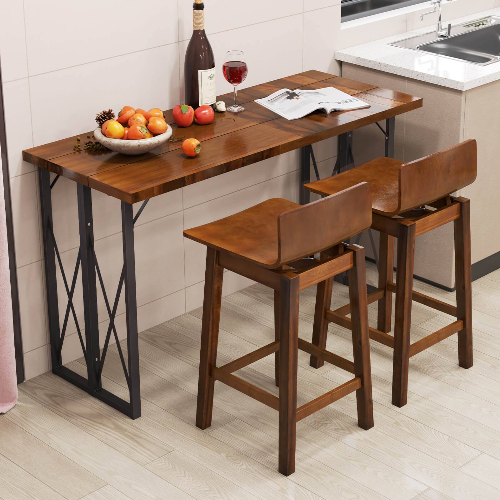 Alt View 5. Costway - 24.5" Counter Height Bar Stools Set of 4 with Footrest Solid Rubber Wood Legs - Brown.
