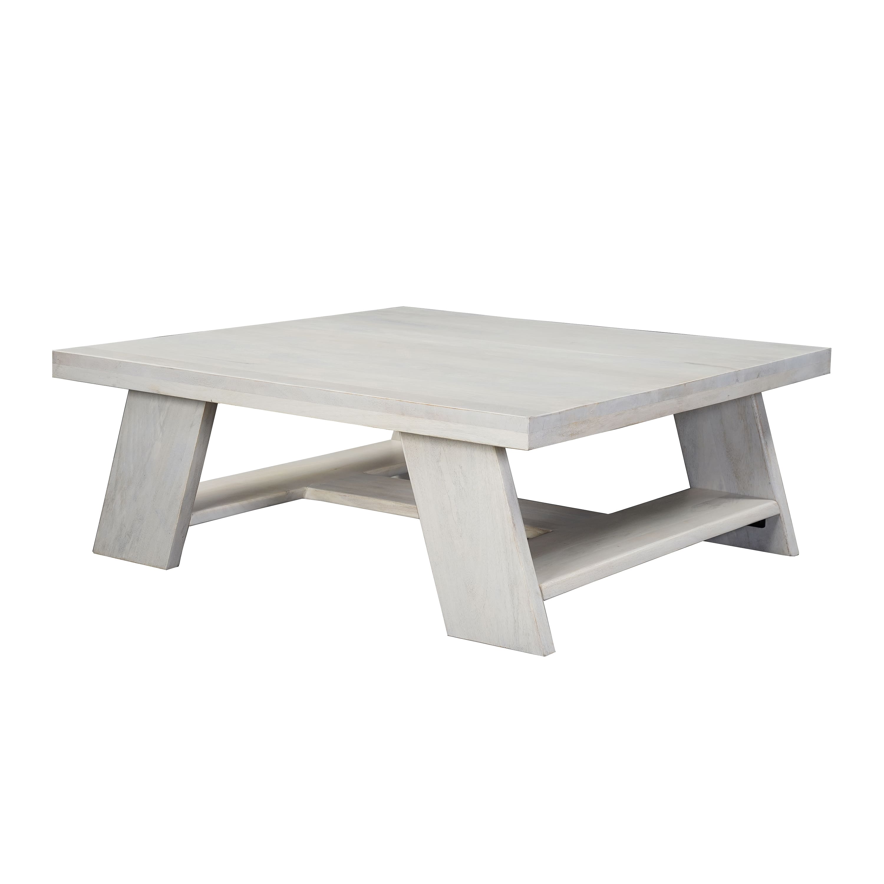 Manhattan Lane - Aya 40" Square Coffee Table | Biscotti Mango Wood | Bold Angled Legs - White