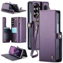Dteck - Shockproof Flip Wallet Phone Case for Samsung Galaxy Z Fold8 Ultra, RFID Leather Protective Kickstand Cover with Strap - Purple