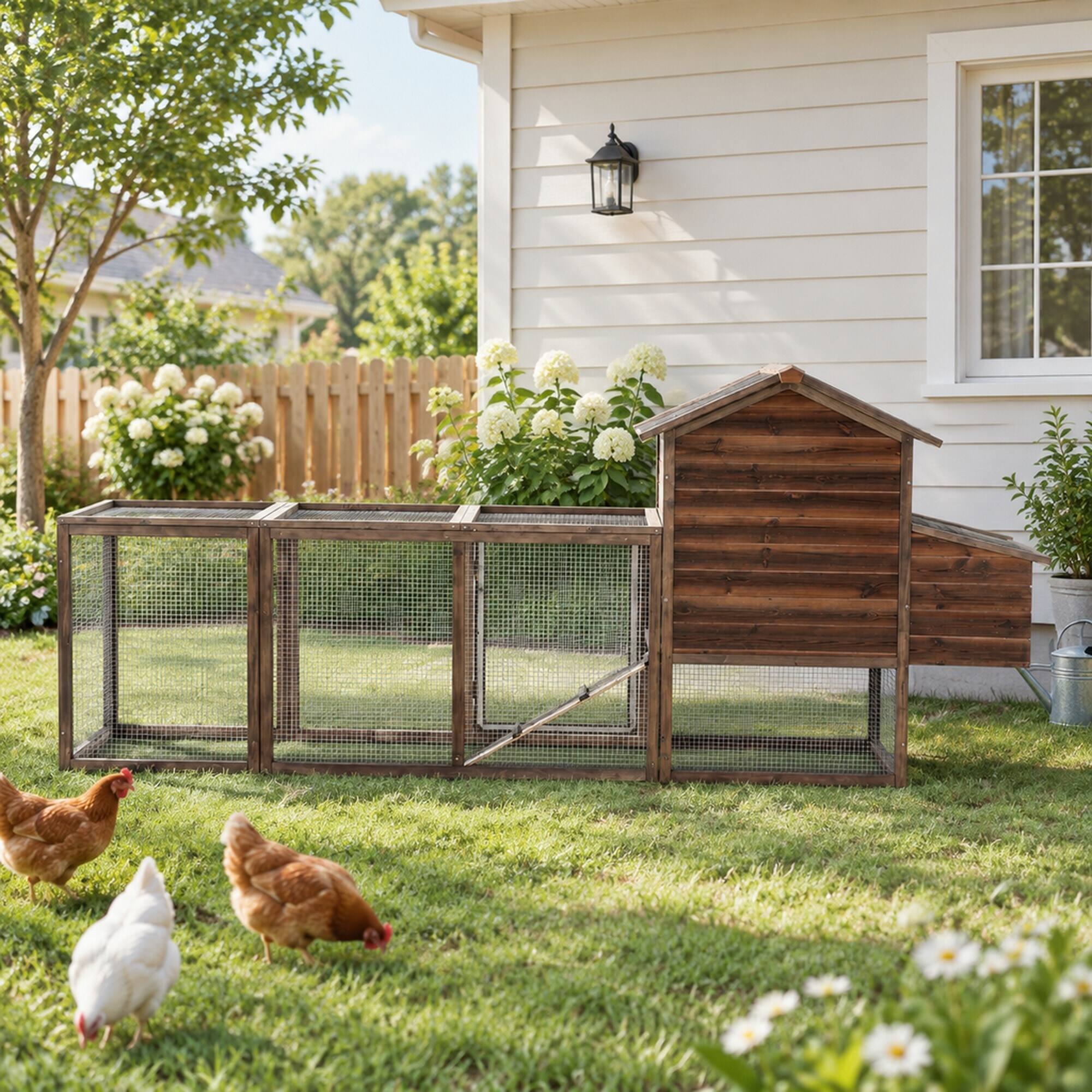 Back. RYHNUYNE - Wooden Chicken Coop, Fir,, - Run, Brown.