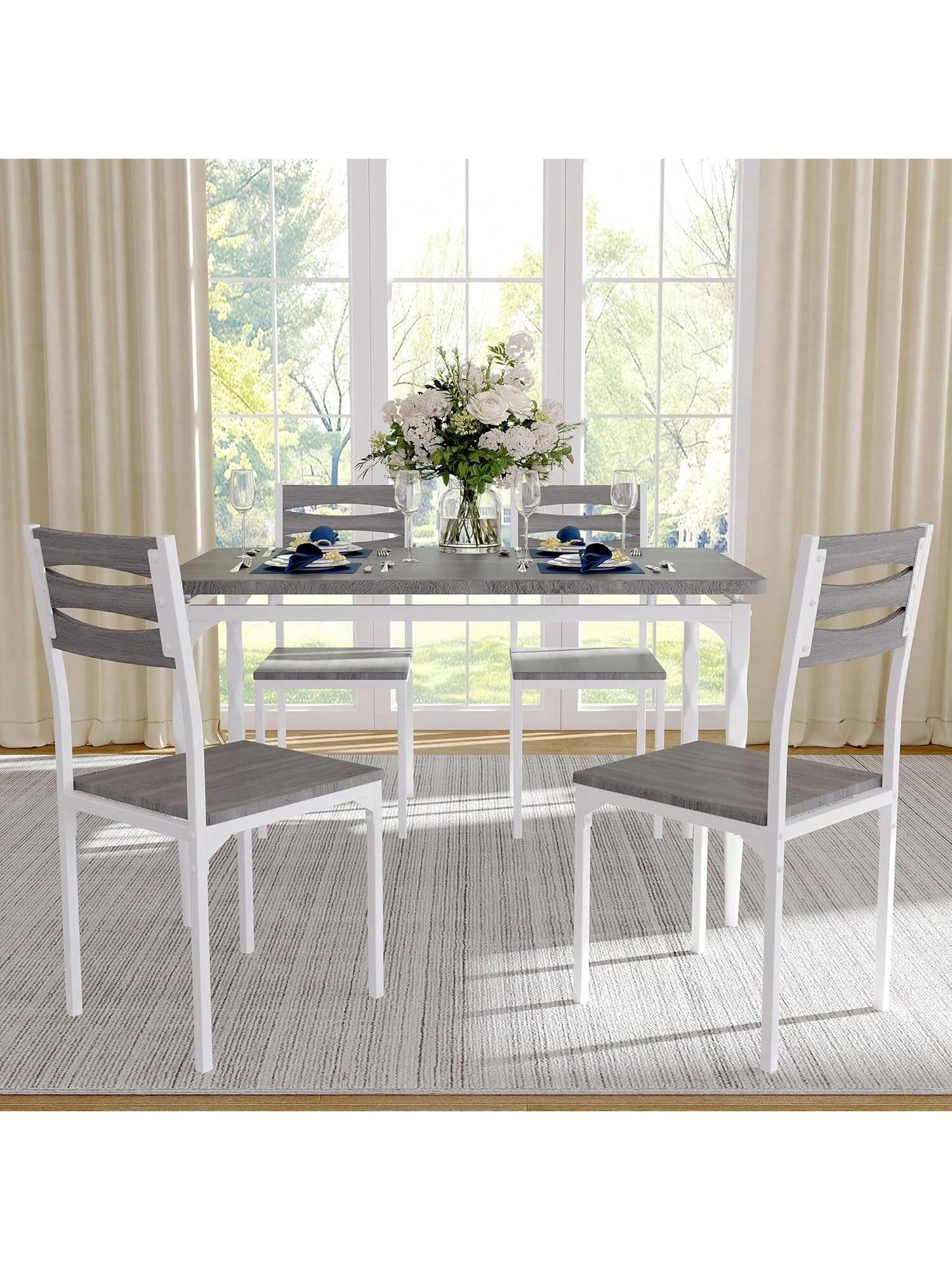 Alt View 1. Acekool - Kitchen Table 5 Piece Dining Table Set Industrial Style Kitchen Table Set for Dining Room, Home Office, Living Room - Gray.