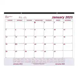2025 Brownline 22" x 17" Monthly Desk or Wall Calendar, White/Purple (C1731V) - White/Burgundy
