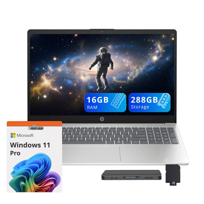 HP - 15.6" HD Laptop,Intel Processor N100,16GB RAM,128GB SSD+160GB Docking Station,Intel UHD Graphics,Win11 Pro - Silver