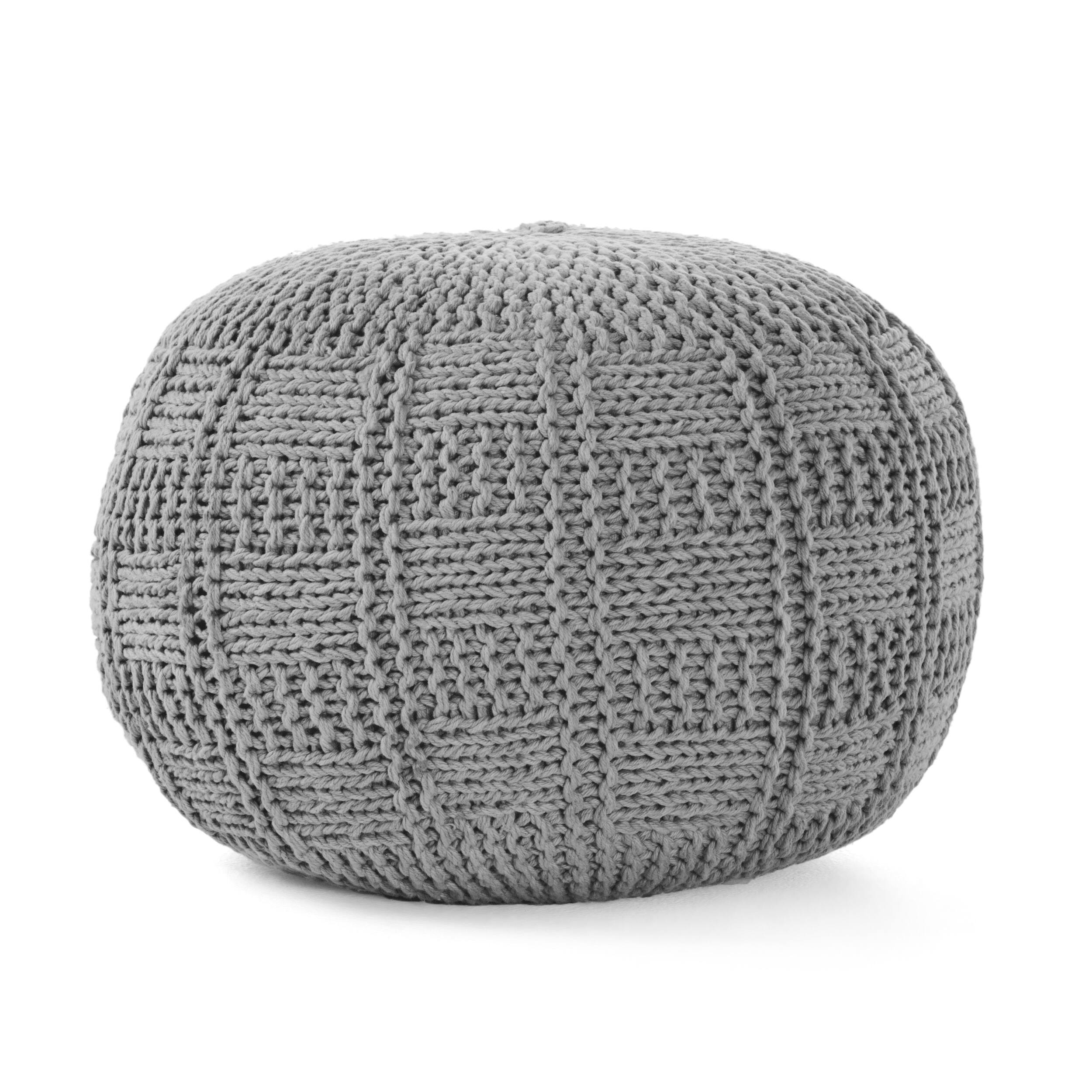 Back. GOODSILO - Modern Knit Weave Round Pouf Ottoman - Soft Cotton Upholstery, Versatile Seating and Footrest for Living Room Decor - Cotton.