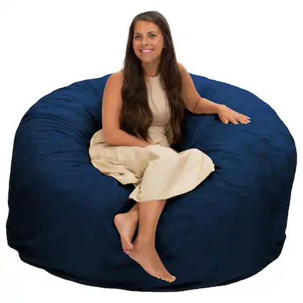Front. Ultimate Sack - Ultimate Sack 5ft Bean Bag Chair, Oversized Indoor Comfy Lounger, Navy Suede - Navy.