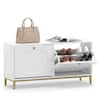 Front. Costway - Costway Shoe Storage Bench, Narrow Entryway Bench with 2 Flip Drawers & Adjustable Shelves - White + Golden.