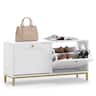 Costway - Shoe Storage Bench, Narrow Entryway Bench with 2 Flip Drawers & Adjustable Shelves - White + Golden