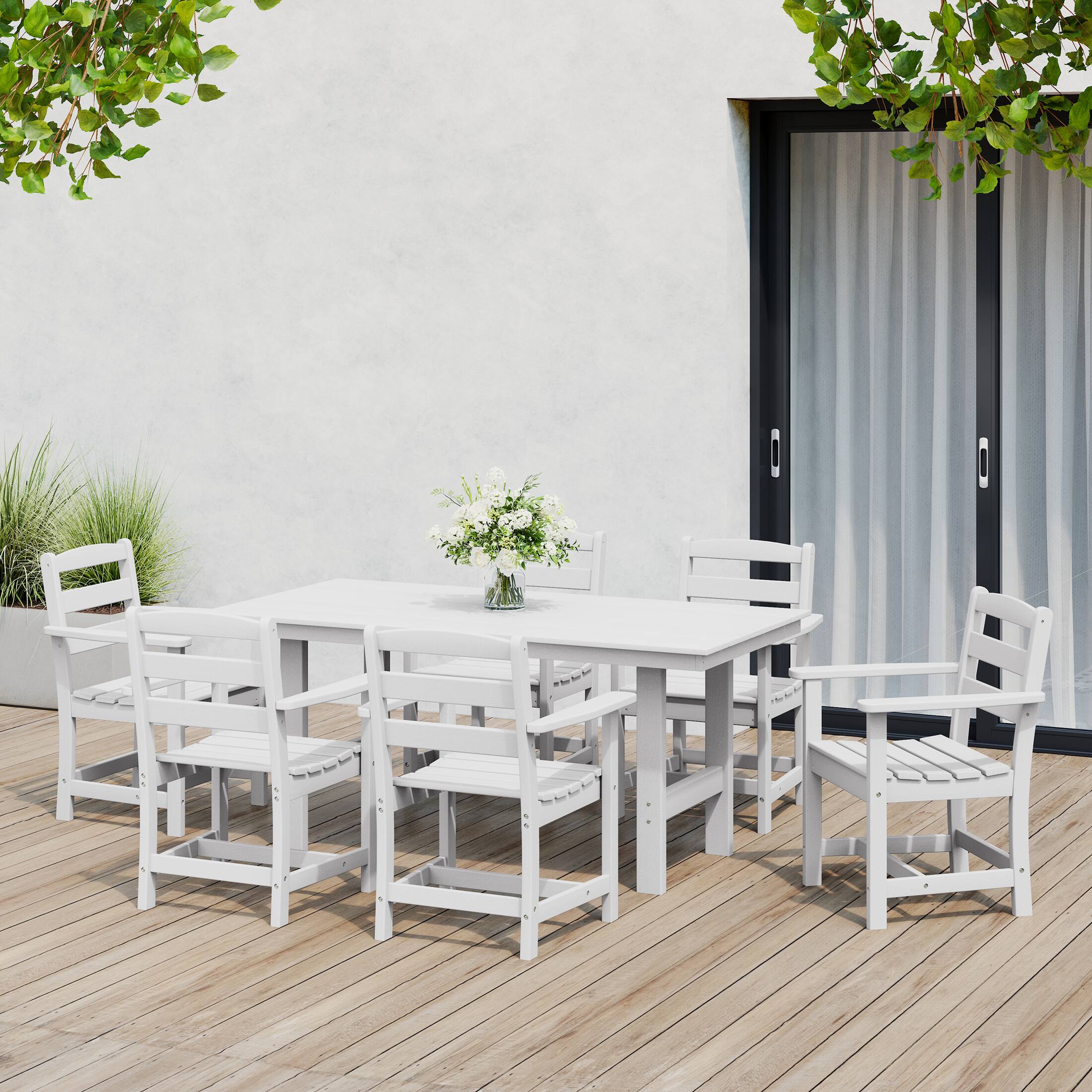 Angle. WestinTrends - WestinTrends Ashore 7-Piece HDPE Outdoor Rectangular Patio Dining Table Set - White.
