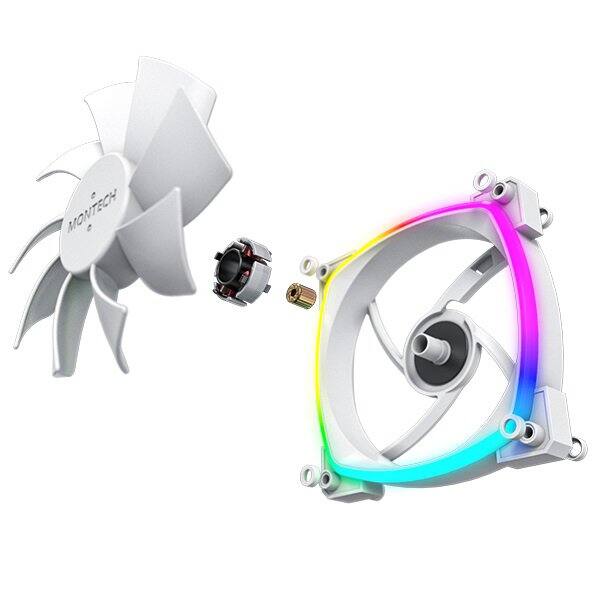 Alt View 3. Montech - AX120 PWM WHITE ARGB Fan 1600PWM, High-End Durability, Silent Performance, and Stunning ARGB Design (120mm) - White.