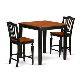 East West Furniture - 3 Pc counter height Dining room set-pub Table and 2 Kitchen Chairs - Black & Cherry