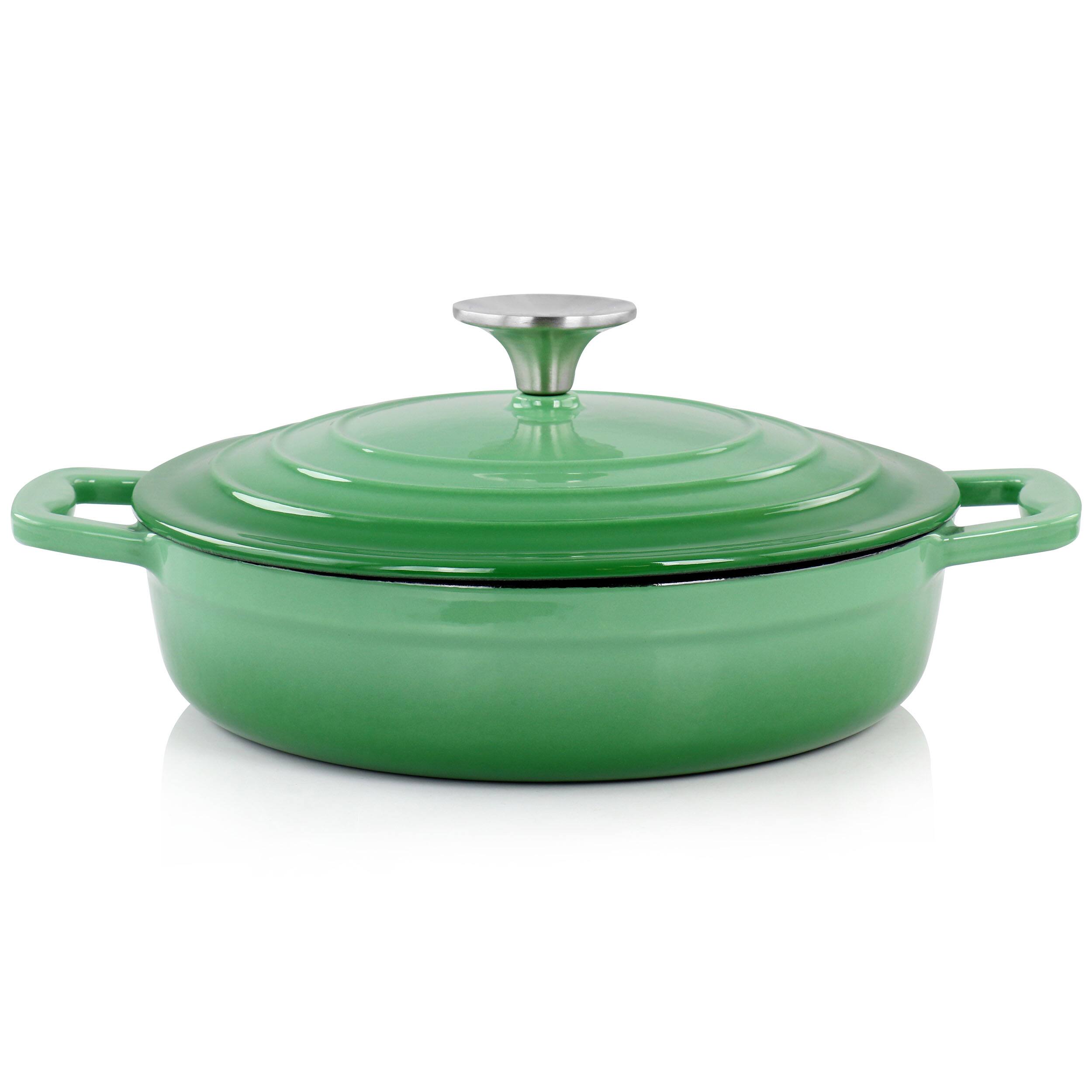 Alt View 2. MegaChef - MegaChef 2 Quart Round Enameled Cast Iron Braiser Pan in Green - Green.